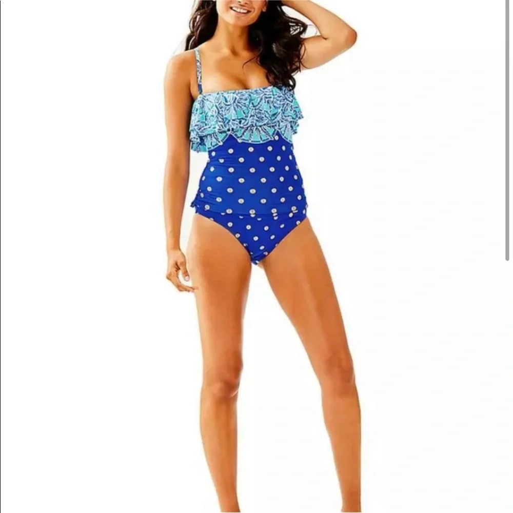 Lilly Pulitzer Blue Patterned Ruffle Tankini Bikini Set